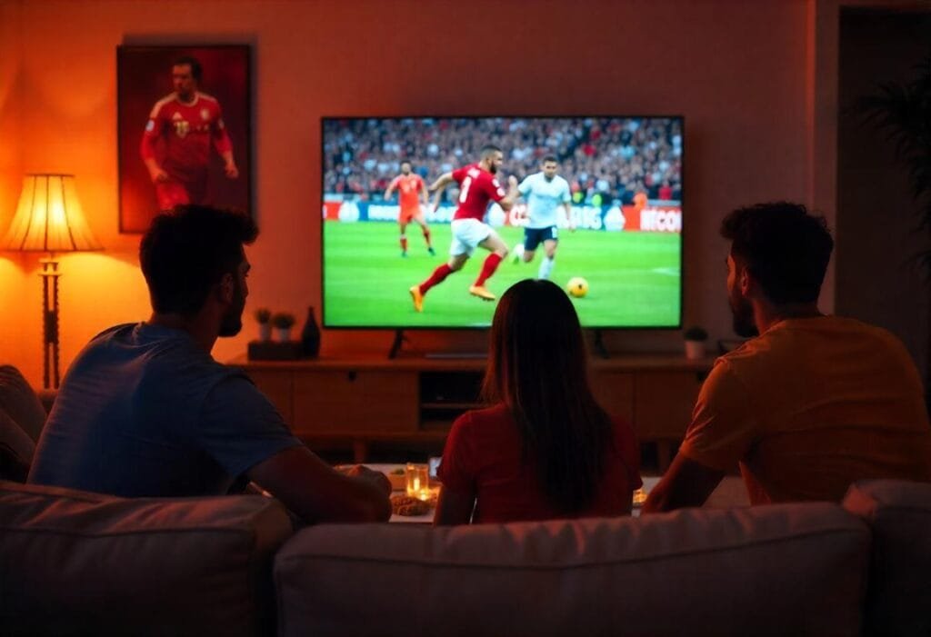 A vibrant screen showing a live football match on a device, symbolizing footy streams and online sports streaming.