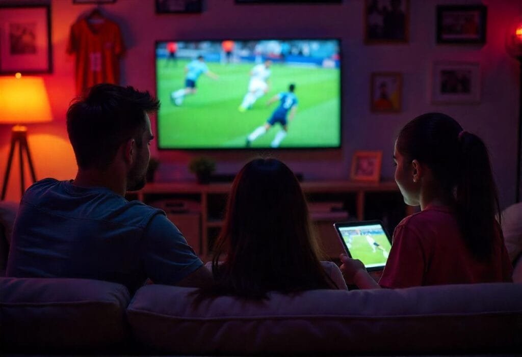 Streaming live soccer matches online on various platforms.