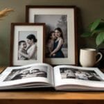 A collection of personalized tributeprintedpics showcasing framed family photos, a memory collage, and a custom photo book.