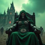 Dr Doom in his iconic armor, standing in Latveria with an ominous look.