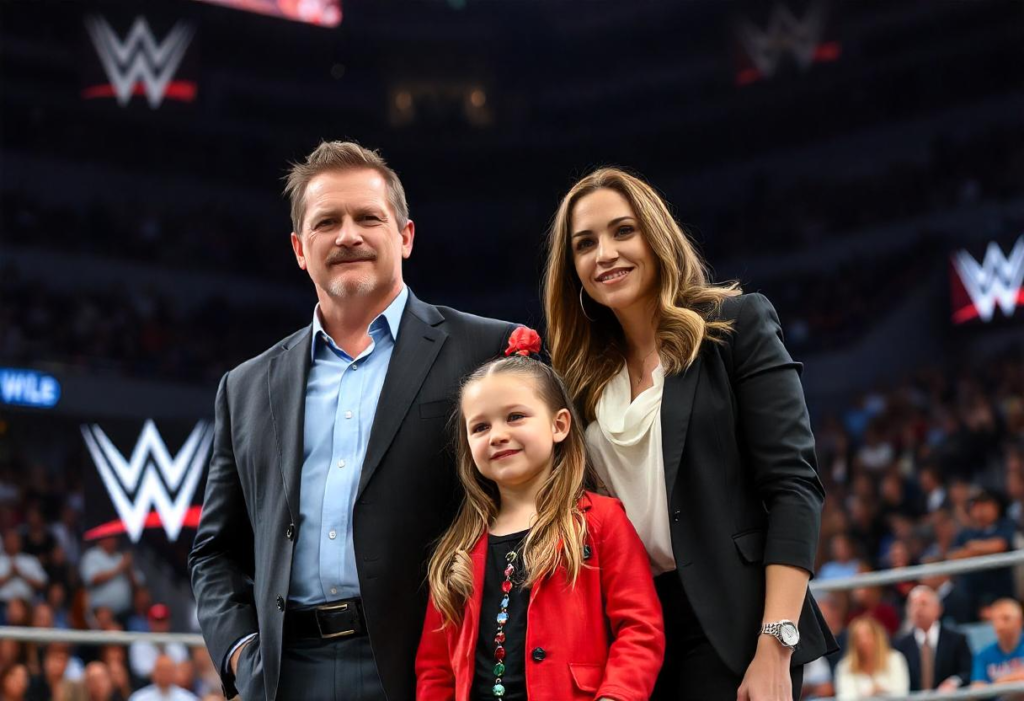 Aurora Rose Levesque posing with her family and celebrating her role in the WWE legacy.