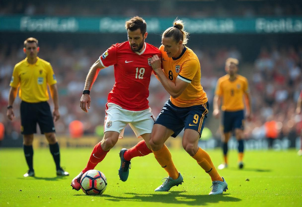 A dramatic moment of soccerbite during a high-intensity match.