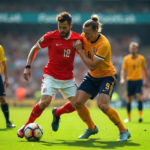 A dramatic moment of soccerbite during a high-intensity match.