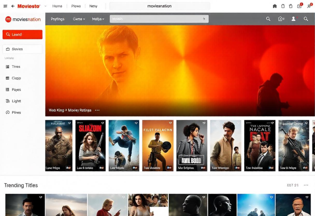Moviesnation website interface showcasing a variety of movie options.