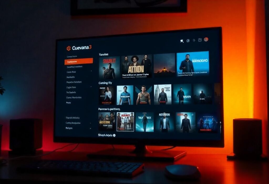 Cuevana3 CH streaming platform interface showing a selection of movies and TV shows in high-definition."